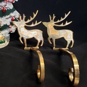SOLD - Vtg. Brass Reindeer Stocking Holder (pair)